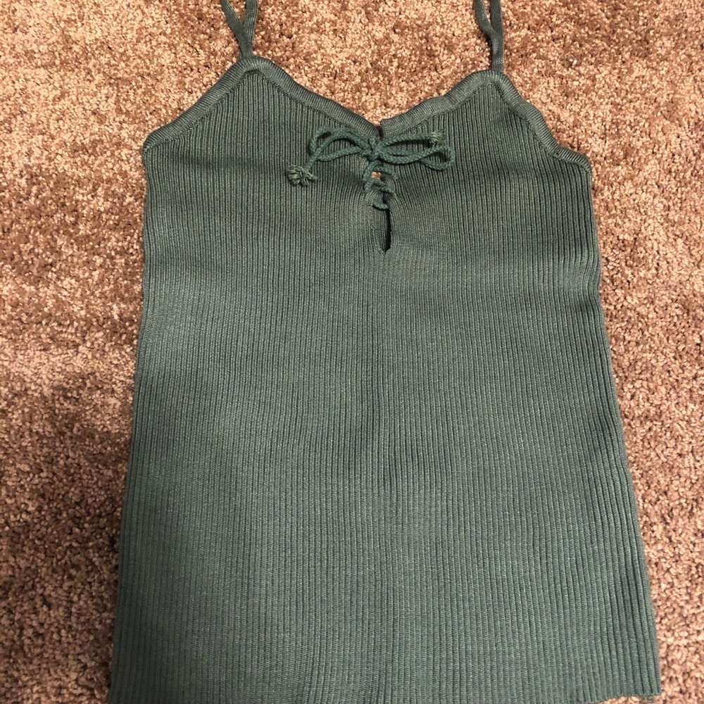 Green tie front tank top